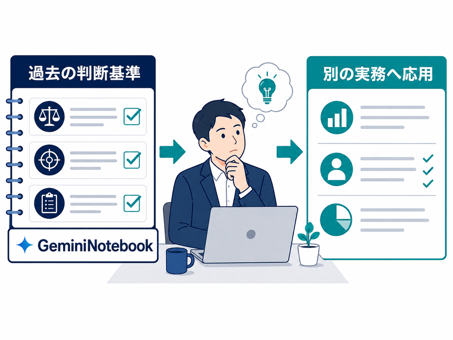 過去の判断基準を見ながら別の実務へ応用するイメージ